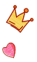 Crown and heart on black background.